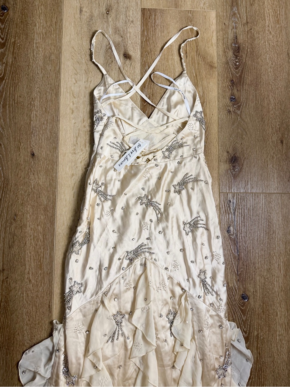 For Love & Lemons Elea Shooting Star Cream Beaded Ruffle Maxi Dress Size Small - Picture 14 of 14